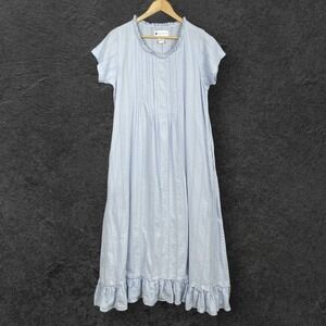 Ella Simone Pintuck Ruffle Long Seersucker Nightgown Size M Pockets Breathable
